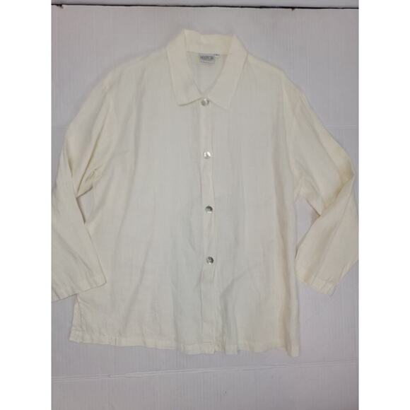 MATCH Brand 100% Linen SET Sz Large Blouse And Pants Ivory Lagenlook Coastal - Picture 3 of 13